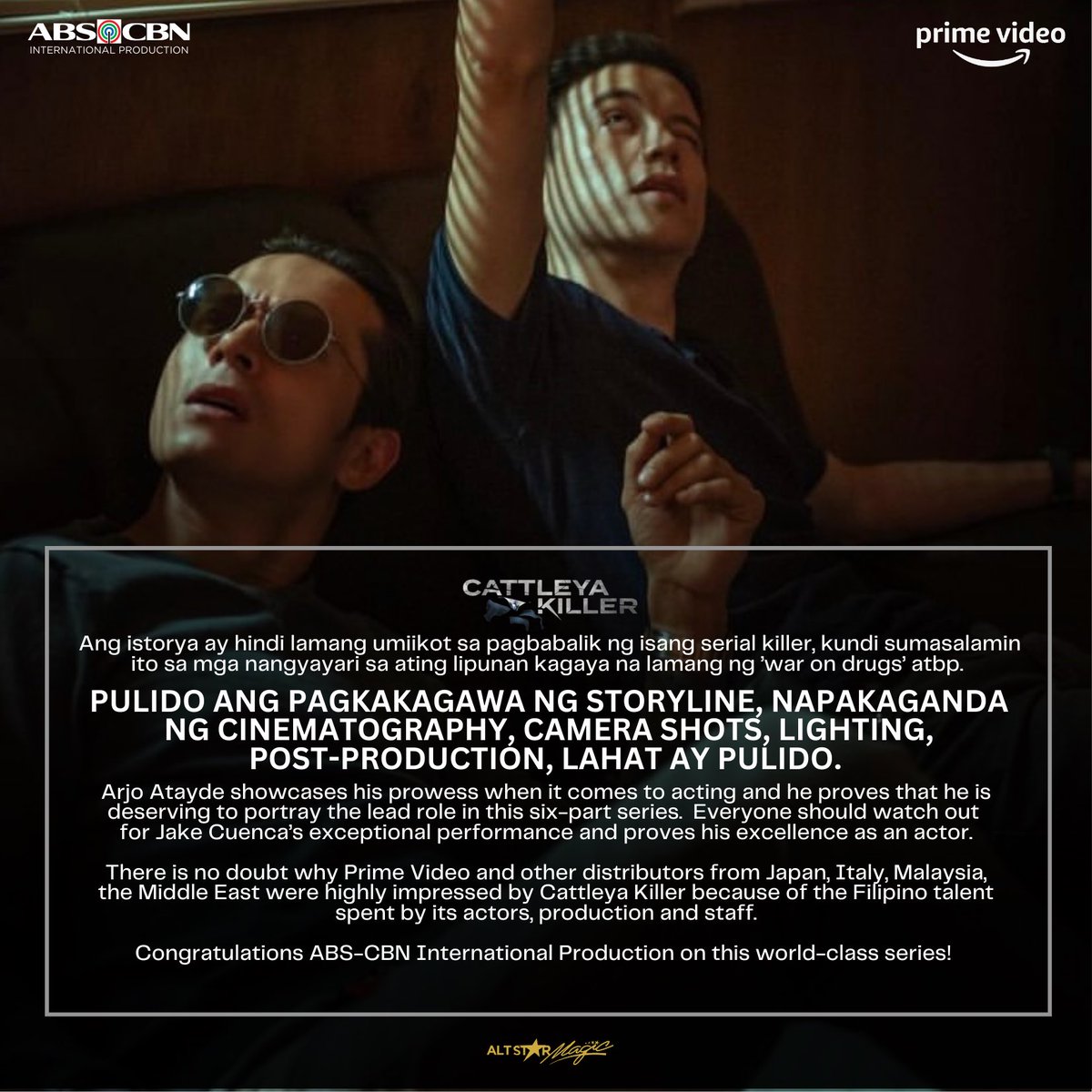 REVIEW: Mula sa story to cinematography to lighting to camera shots… LAHAT AY PULIDO 🔥

No doubt why Prime Video and distributors from other countries were impressed to #CattleyaKiller during its showing at MIPCOM Cannes.

Arjo’s eyes are powerful especially sa second episode…