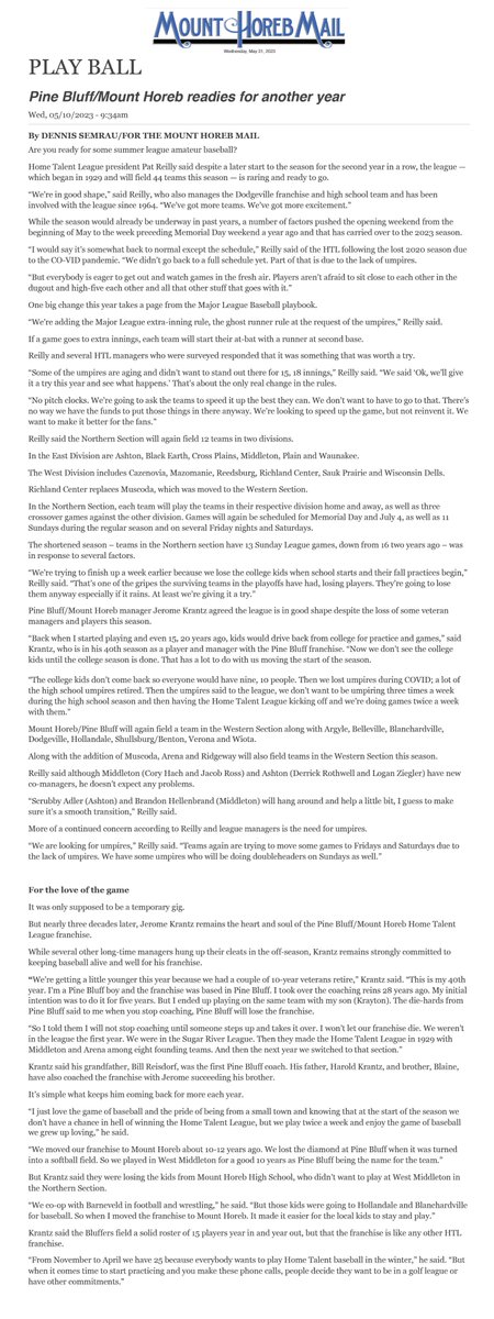 mhbgridiron's tweet photo. Check out this article in the Mt Horeb Mail about our Gridiron Club President Jerome Krantz, "The heart and soul of the Pine Bluff/Mt Horeb Home Talent League Franchise." https://t.co/N1f1cQ56cx