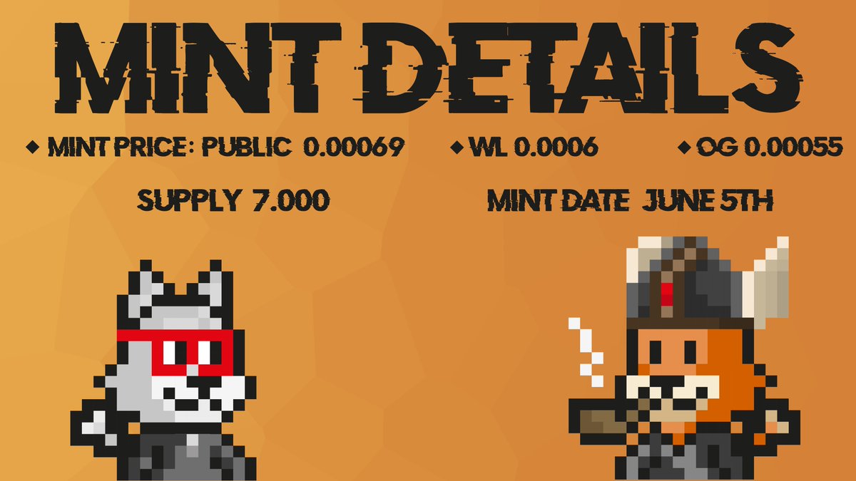 Mint details! 🚨🦊
Bitcoin Foxes Club.

Mint date: June 5th.
To celebrate our mint details we will a giveaway.

Prizes:
1x Free mint
5x OG.
5x WL.

To win:
RT+LIKE+TAG 3 FRIENDS

More details in this thread 🧵
1/5