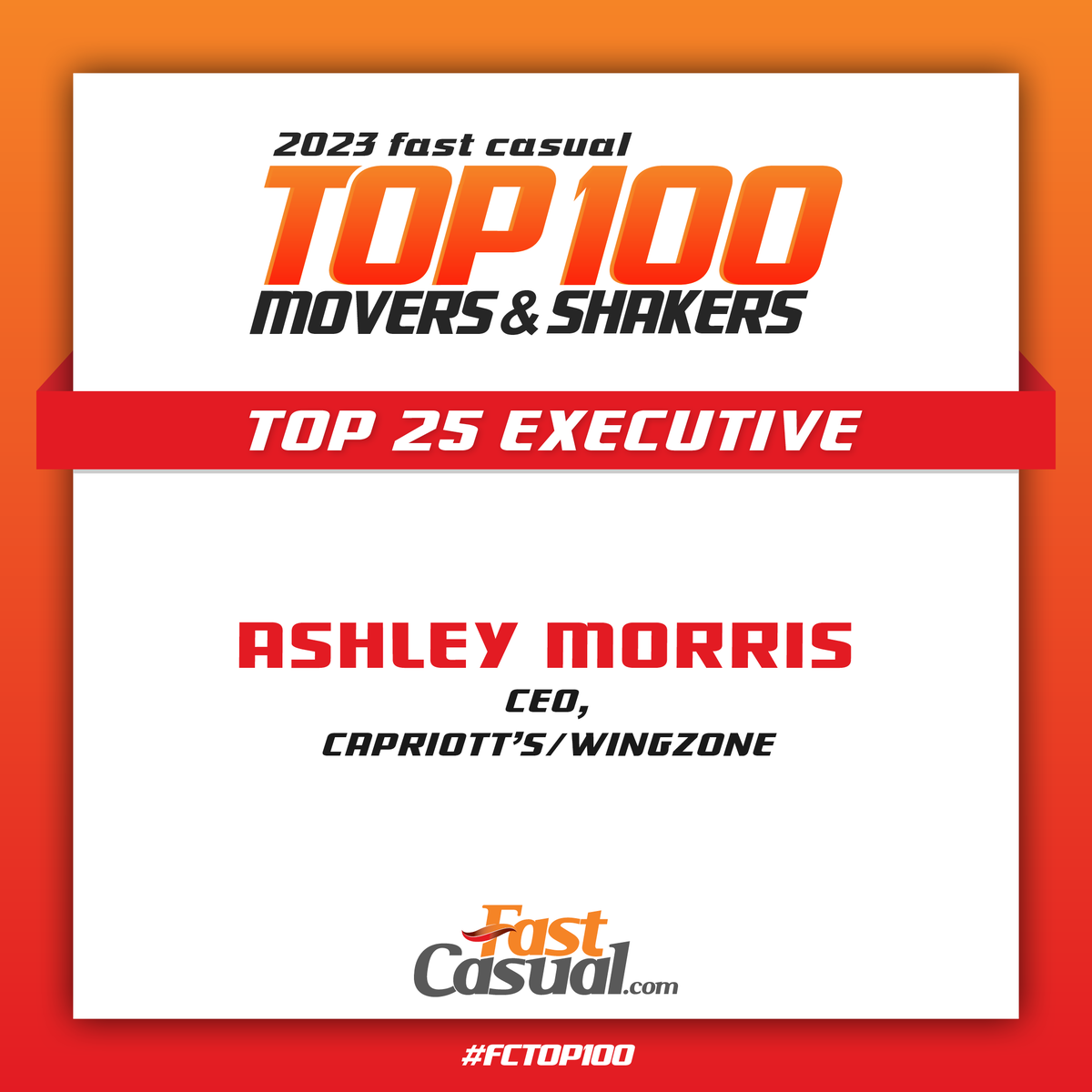 WingZone's tweet image. We're excited to share that Wing Zone is shaking up the fast-casual scene! We've earned our spot in the coveted Top 10 Fast Casual Movers and Shakers list and our CEO, Ashley Morris has been recognized as one of the top 25 executives this year.