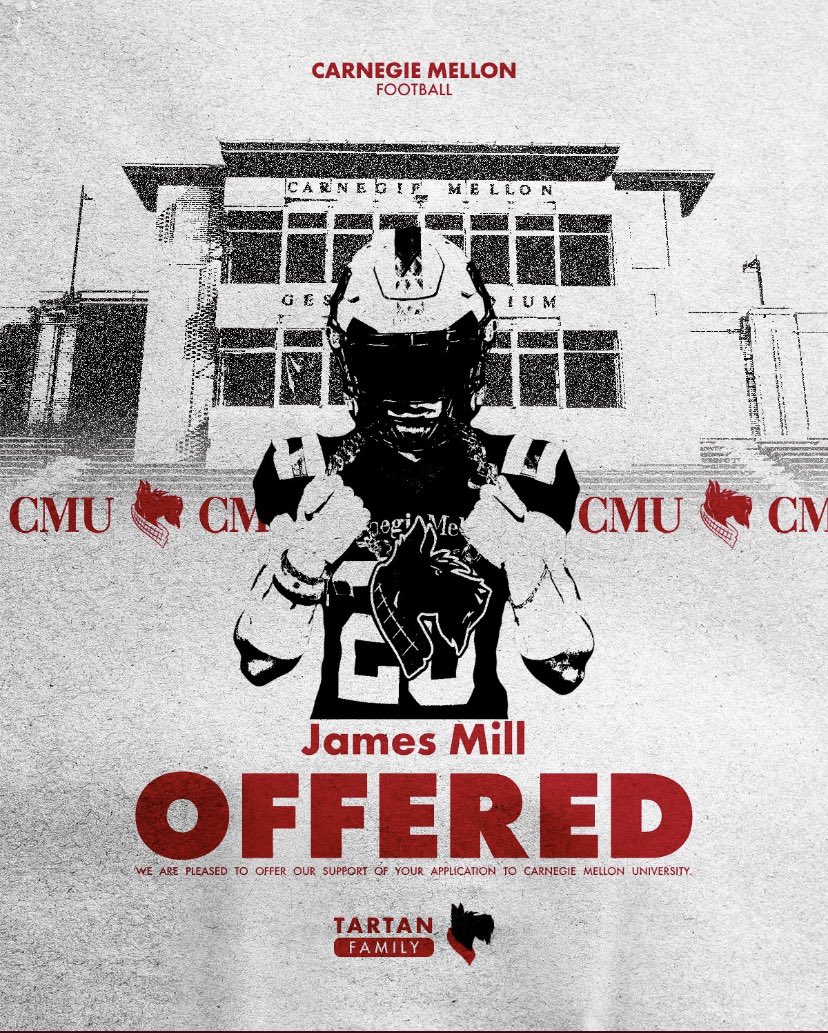 I am grateful and blessed to receive my first offer to play football at the Carnegie Mellon University! Thank you to @TartanFB  @coachfloppy @CoachRyanLarsen for this amazing opportunity! #TartanProud