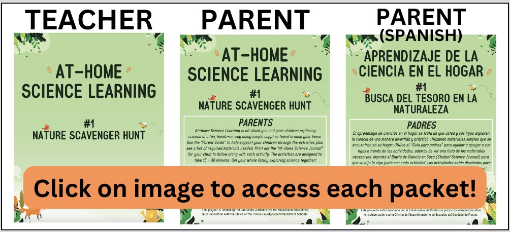 Day 1: Nature Scavenger Hunt
Here are 7 activities to get TK-4th students outside and exploring! Perfect for families to do together (Parent Guide) or for summer school programs (Teacher Guide). Journal pages included! #nature #familyfun #STEM 
LINK:drive.google.com/file/d/1t0rpKB…