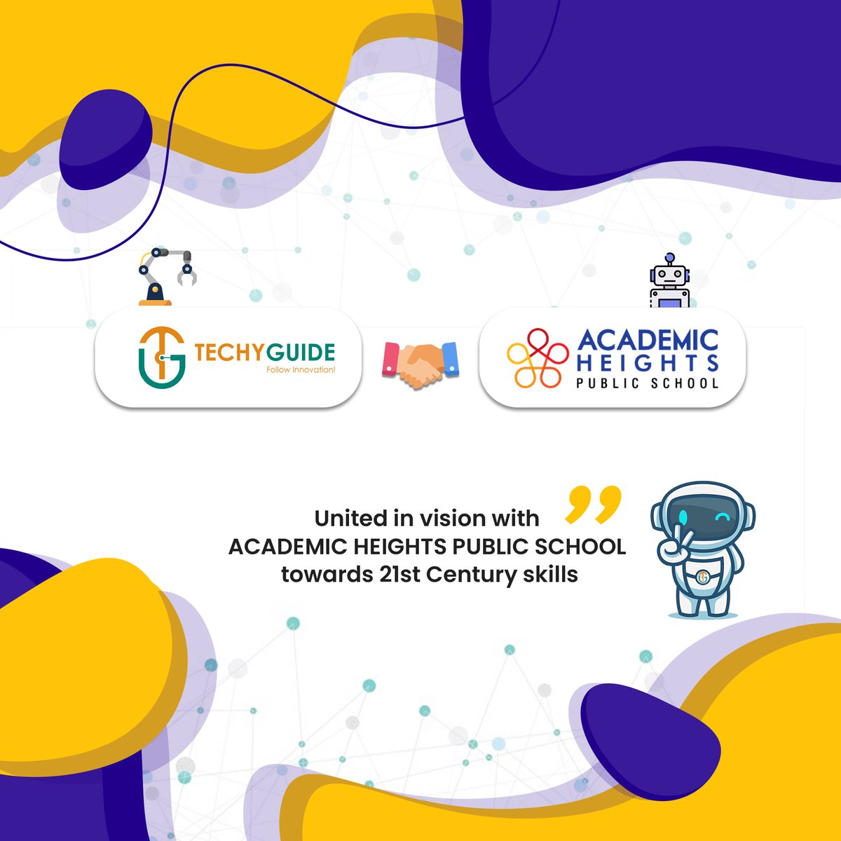 TechyG24's tweet image. TechyGuide and Academic Heights Public School have joined hands in a shared vision to equip students with essential 21st-century skills in coding, AI, robotics, and electronics.

#roboticscourse #artificialintelligence #CodingForKids #creativeminds #electronics
