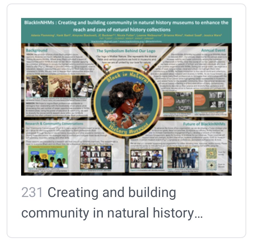 adanianscience's tweet photo. Looking forward to presenting tomorrow on one of my dissertation chapters. Come join @ 8:00am in Imperial Room B. I’ll discuss ways to create inclusive spaces in NHMs #SPNHC2023.Also don’t forget to check out our @BlackInNHMs and FAMS poster in the poster gallery! https://t.co/rCv0O65WAV