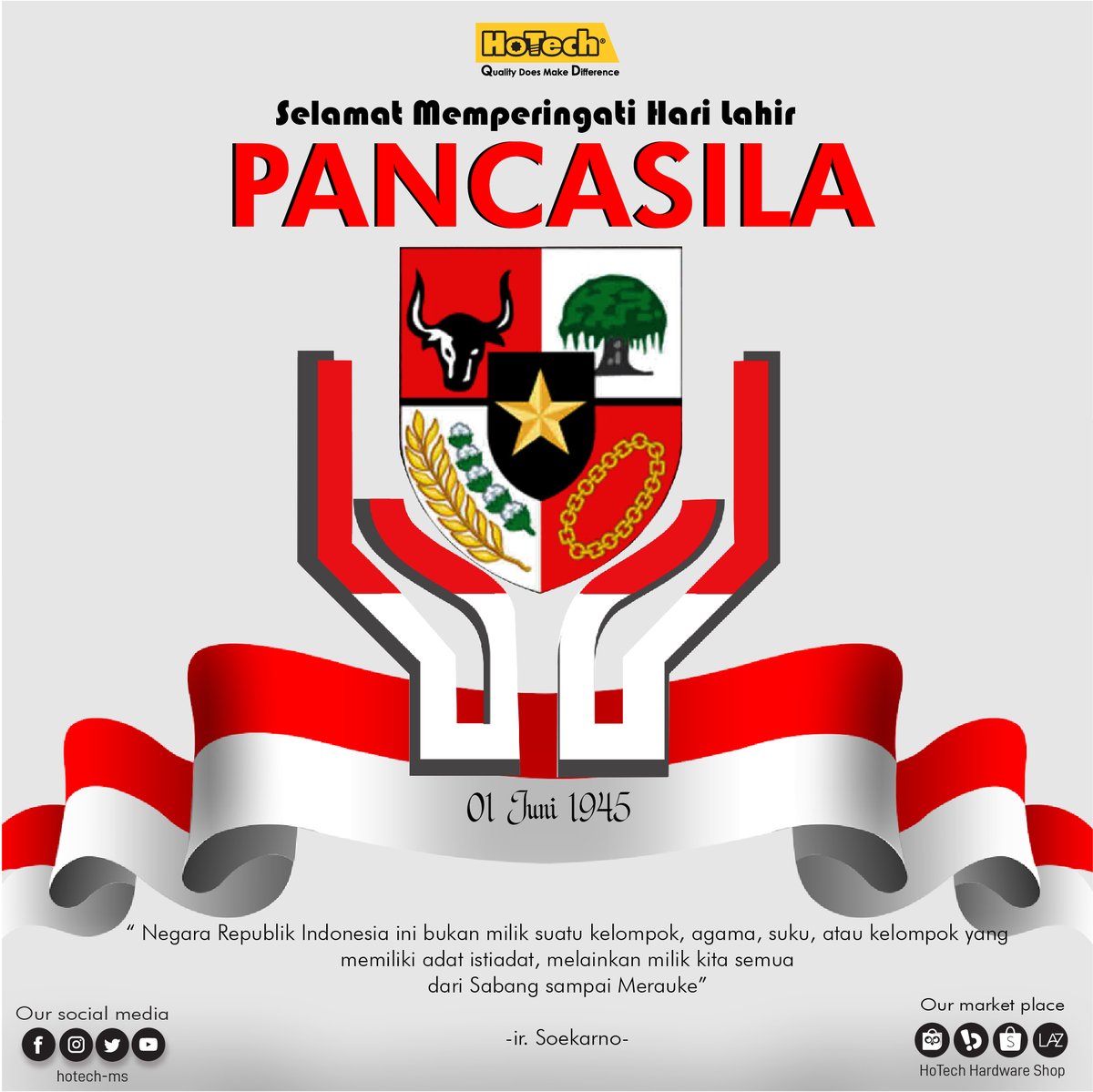 Selamat Memperingati Hari Lahir Pancasila 1 Juni 2023.
Mari tetap menjaga kerukunan tanpa memandang agama, suku maupun ras.

#years
#quoteoftheday❣️
#Lovely
#pahlawanbangsa
#beautifullife
#promo
#newyear
#hotech
#ramadan2023
#hariraya2023
#idulfitri2023
#asencionday
#pancasila