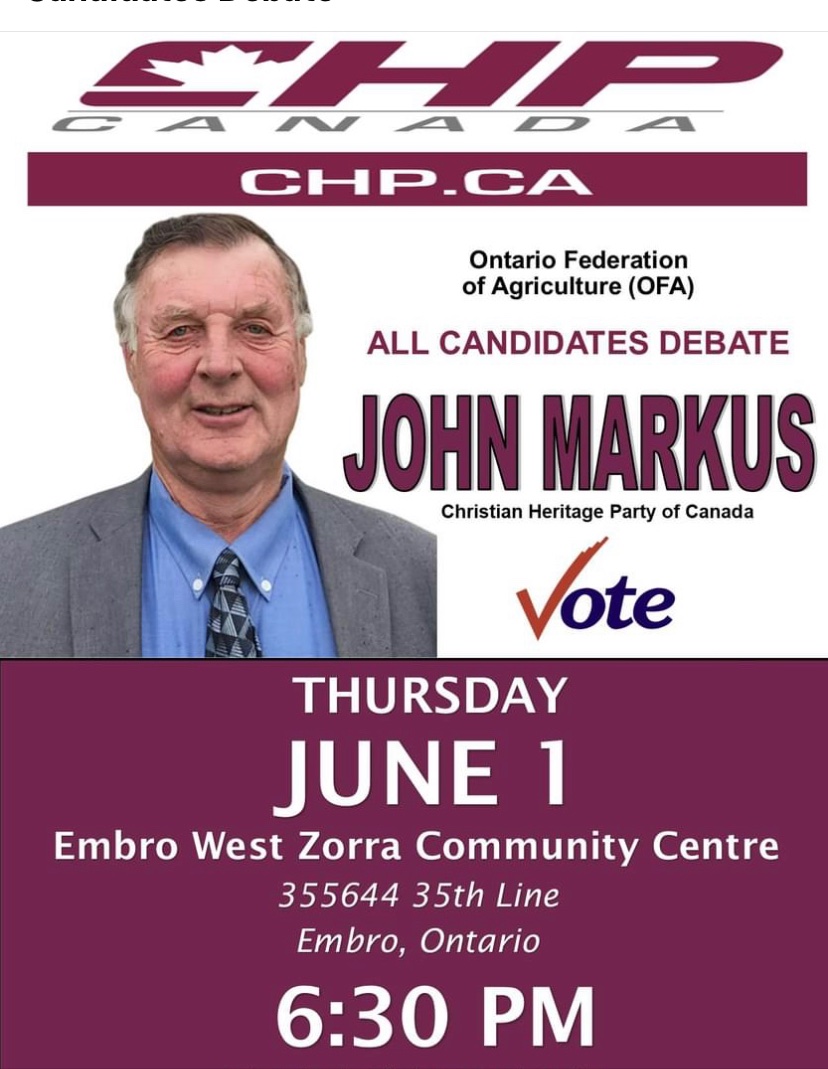 CHPCanada's tweet photo. Reminder: TODAY June 1, 2023.
EVENT: Embro Community Centre - All Candidates Debate
#Oxford #byelection #CHP #JohnMarkus https://t.co/kKpudTSQJP