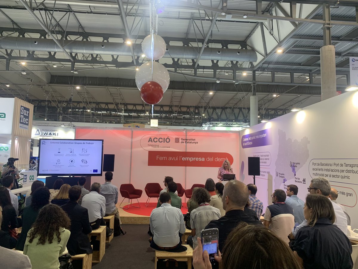 Sandra_colom's tweet photo. Ahir a @expoquimia vam poder conèixer #solucionstecnologiques en el #marketplace @accio_cat en #economiacircular amb interessants participacions com la presentació de @SusChemSpain sobre #repteseneconomiacircular del #sectorquimic @CATtech #RDproject #NuclisRD #cuponsGreen https://t.co/MqNkK1VhPq