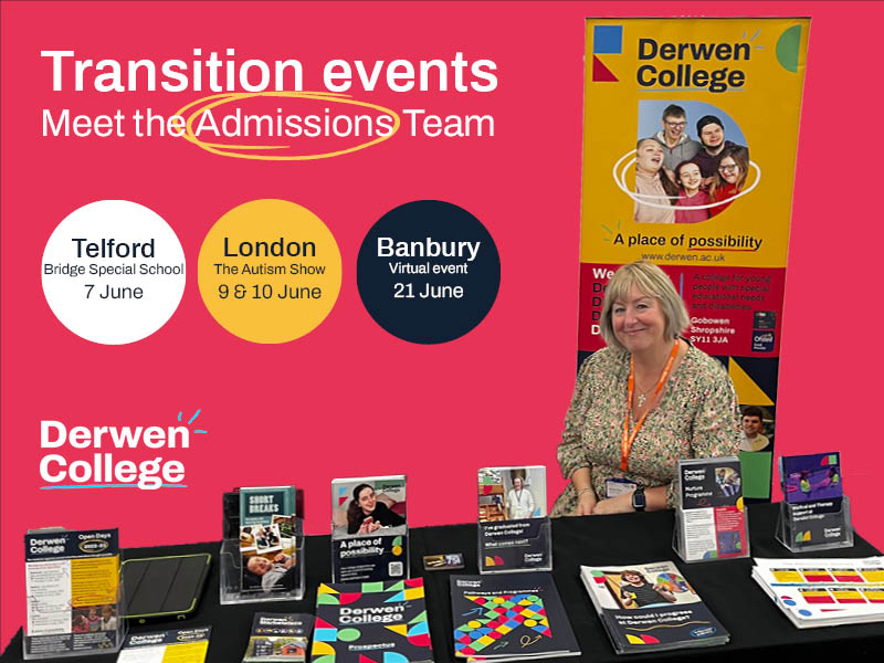 Meet our admissions team and find out more about how your young person with SEND can be supported at Derwen College. 

Visit our website to see which transition events we will be at in June:  derwen.me/TransitionEven…  

#DerwenCollege #TransitionEvents #MeetTheTeam #Post16 #SEND