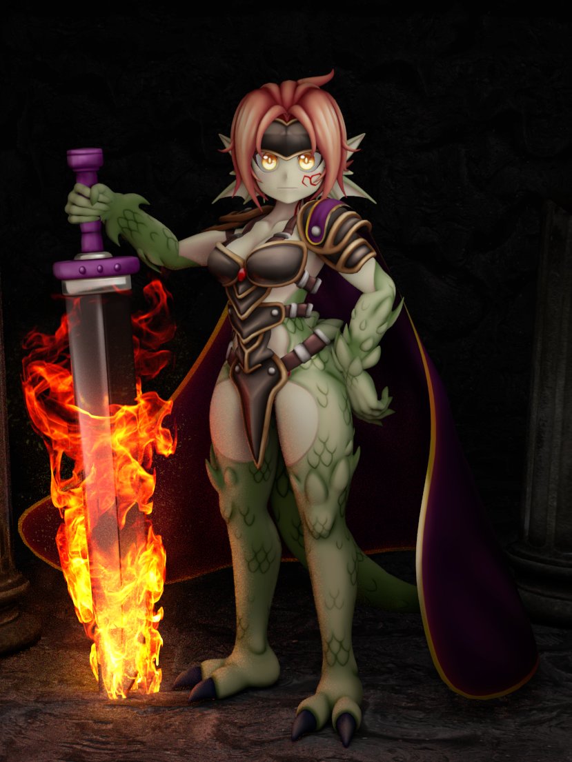 Modelled the Swordswoman of Fire, Granberia. Hope you all like it. #もんむす・くえすと #MonsterGirl