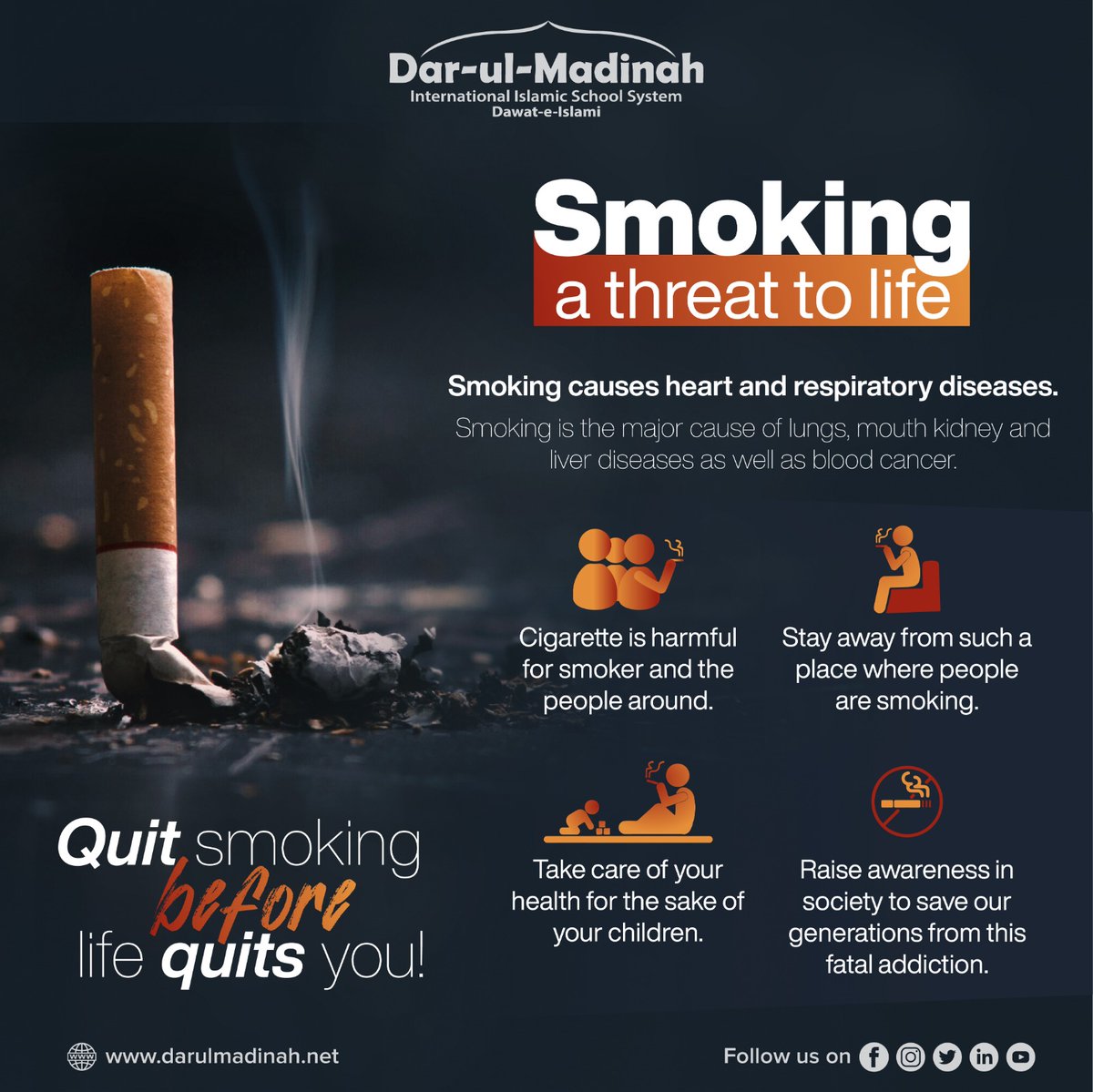 Smoking a threat to life
#WorldNoTobaccoDay2023 #smoking #dangerous #cancer #asthma #education #school #islam #darulmadinah #dawateislami