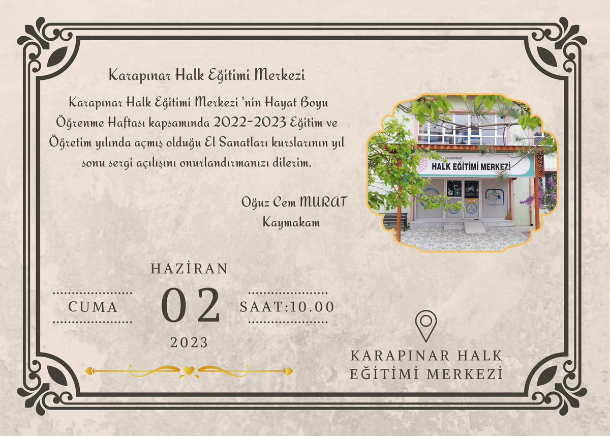 🕙02 Haziran Saat:10.00'da açılacak ve iki gün boyunca açık kalacak sergimize tüm halkımız davetlidir.