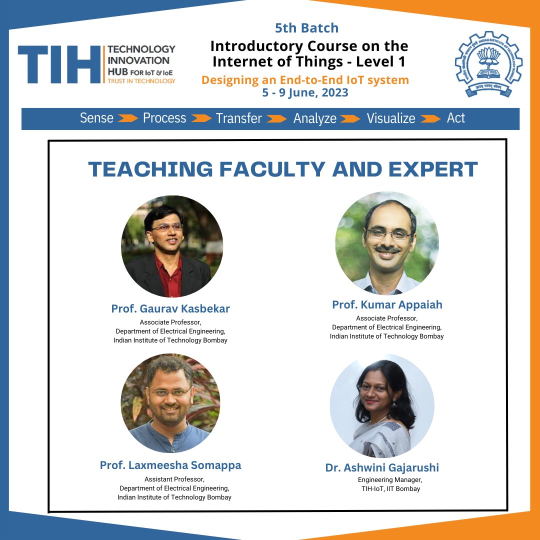 TIH_IITB's tweet image. 4 days to go for our Introductory Course on the Internet of Things - Level 1!
Meet our teaching and faculty expert for the course.

#iotcourse #courseoniot #iot #internetofthings #tihiot #innovation #teaching

@IndiaDST @iitbombay @AICTE_INDIA
