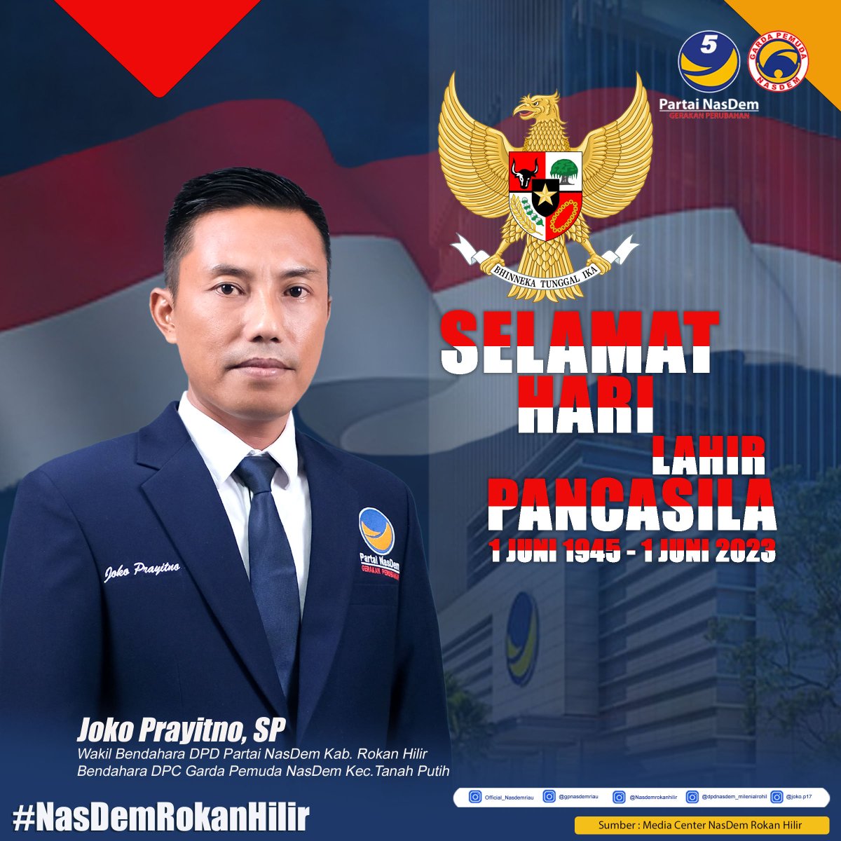 Selamat Hari Lahir Pancasila

#harilahirpancasila #pancasila #binekatunggalika
#jokoprayitno #DPRDDapil3 #Ujungtanjung #tanahputih #RokanHilir #KamiAnakRiau #JPForDPRD #DPRD