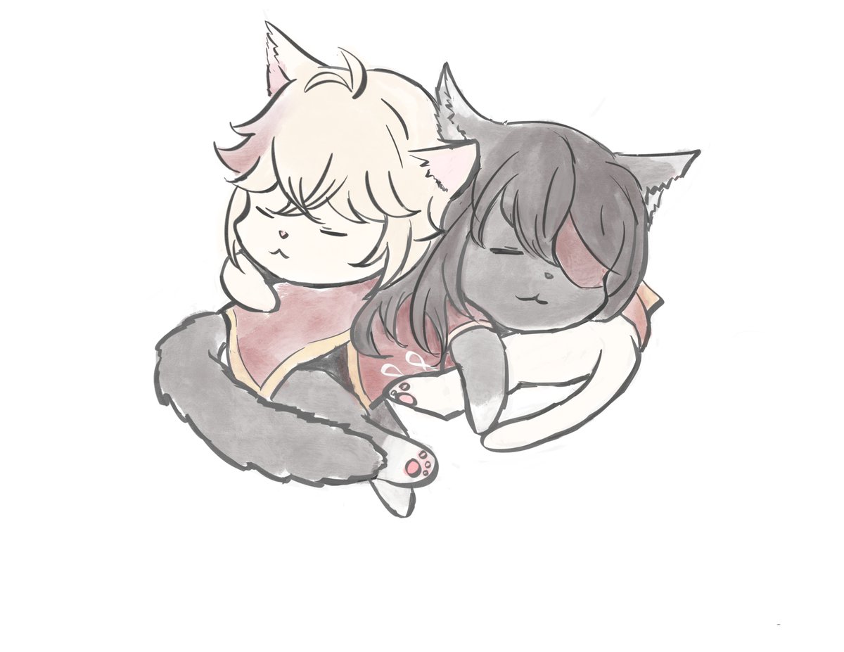 A doodle of kazumeow and beidoumeow.
Beidou and Kazuha are the cutest🥰
#kazubei #beikazu #北万 #万北