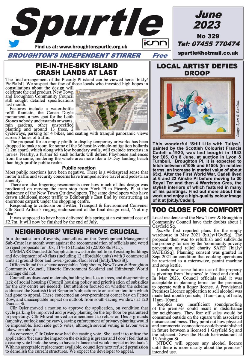 theSpurtle's tweet photo. ISSUE 329:—Published today. Available in shops, services and libraries across Broughton and beyond. Also downloadable as colour pdf here:
https://t.co/Cdgvt7LV5P
#Edinburgh #hyperlocal #news https://t.co/31iJaE1VMM