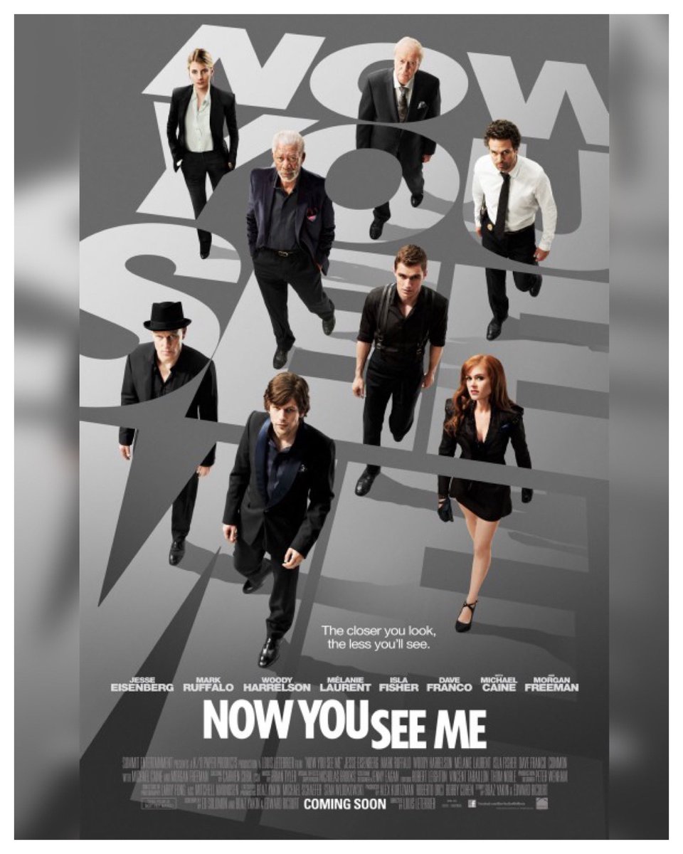 10 Years #NowYouSeeMe Starring: #JesseEisenberg #WoodyHarrelson #IslaFisher #DaveFranco #MarkRuffalo #MélanieLaurent #MorganFreeman #MichaelCaine #MichaelKelly #Common #CaitrionaBalfe #EliasCoteas Directed By: #LouisLeterrier 
 
#WreckLeaguePodcast