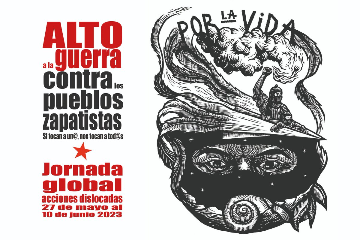 CNI_Mexico's tweet photo. ALTO a la guerra contra los pueblos zapatistas. 

Si tocan a un@, nos tocan a tod@s

Jornada Global: acciones dislocadas.

27 de mayo al 10 de junio 2023 https://t.co/M1RE7CuqYX