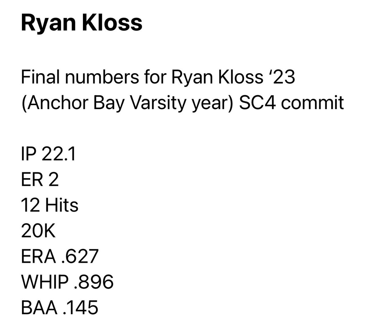 Final year stats for my senior year at Anchor Bay High School