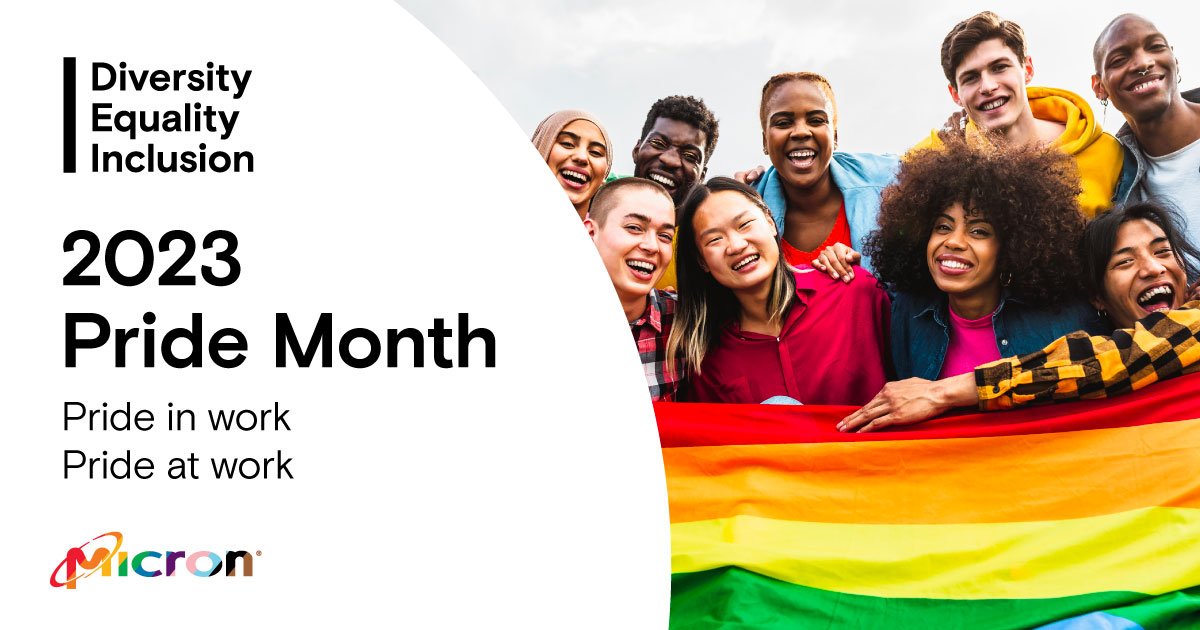 MicronTech's tweet image. Celebrate #PrideMonth with us! At Micron, we are proud to create an inclusive and supportive environment and to advocate for gender, LGBTQ+ and racial equality. Learn more about Micron's plans for celebrating Pride Month: bit.ly/43guXEE #WeAreMicron