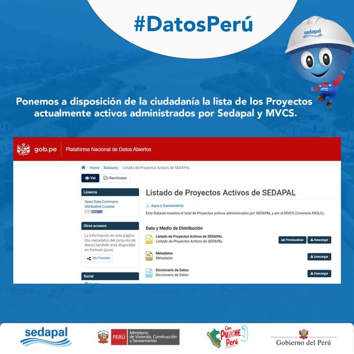 SedapalOficial's tweet photo. 📉✅#TransparenciaDeDatos | Información al alcance de tus manos. Sedapal, mediante #DatosAbiertos, te proporciona el acceso inmediato lista de los Proyectos actualmente activos de la empresa.

Solo da click: https://t.co/uRFEPXh1NM…
@PeruPaisDigital #DatosAbiertos https://t.co/4BsjIZ88Lc