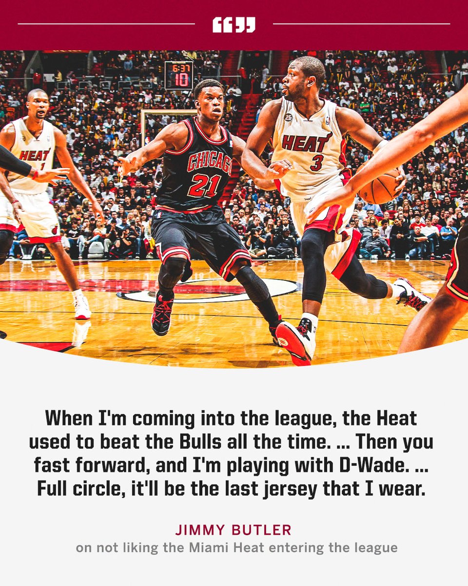 SportsCenter's tweet photo. Jimmy Butler's relationship with the Miami Heat has come full circle ⭕ https://t.co/Cg9kLG0GN4