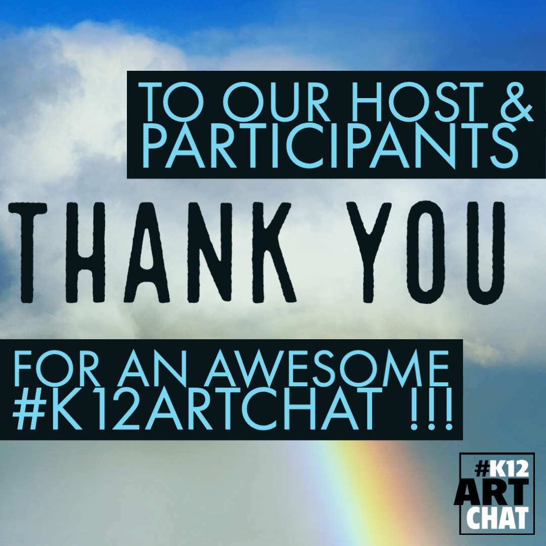 Big thanks to our guest hosts <a href="/SamuelPeck/">Samuel H Peck</a> &amp; @DRModler for the short notice. Along with our partner <a href="/SchoolArts/">SchoolArts and Davis</a>, who continues to help us bring you great content! And all of you, who are always willing to share &amp; be positive #K12ArtChat. <a href="/AdobeForEdu/">Adobe For Education</a> <a href="/NAEA/">NAEA</a> #NAEA23