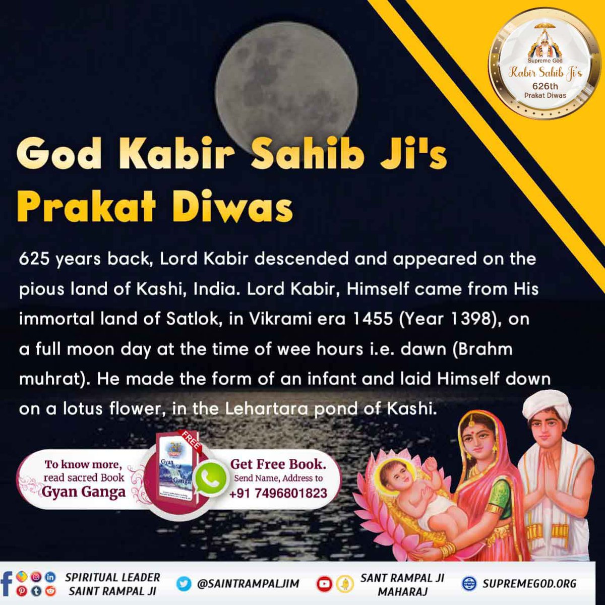 #कबीरजी_का_कलयुगमें_प्राकट्य

When Kabir Saheb appeared in the form of a baby in Kashi, whole inhabitants came there to see the miraculous baby.
For more information about this
Must visit Satlok Aashram YouTube channel
3 Days Left Kabir Prakat Diwas
