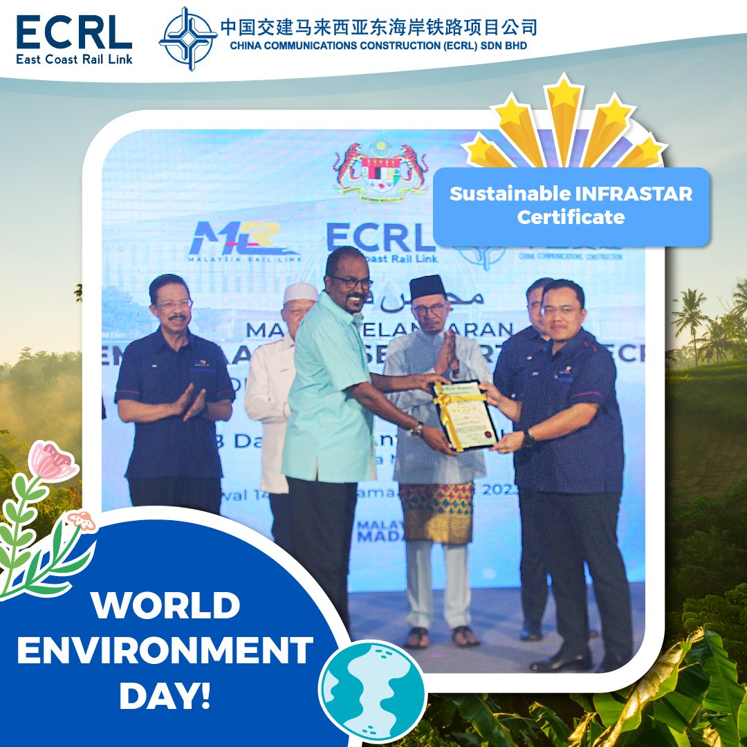 We are thrilled to announce that our ECRL project has been awarded the prestigious 'Sustainable INFRASTAR' certificate with a 5 Star rating by CREAM , a subsidiary of CIDB Malaysia. 🏆

#SustainableInfrastructure #Sustainability #GreenerFuture