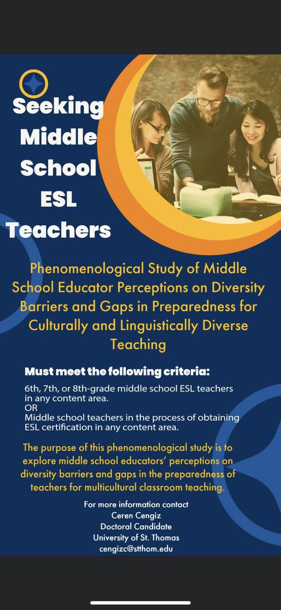 ms_cengiz's tweet photo. My name is Ceren Cengiz, and I’m a doctoral candidate. Please consider participating in my study. Your experiences will help future teachers and teacher preparation programs to better serve and to meet the needs of diverse students. https://t.co/ap9K9cUF56