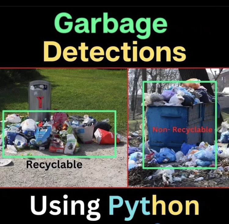 TutorialsZoom's tweet image. Garbage detection using Python 

#Mearningtocode #codingnewbie #codinglanguages #coder #coding #java #javascript #python #html #webdevelopment #programming #programmer #pythonhub #python3 #pythonprogramming #ai #ml #artificialintelligence #machinelearning #css #pythonquiz