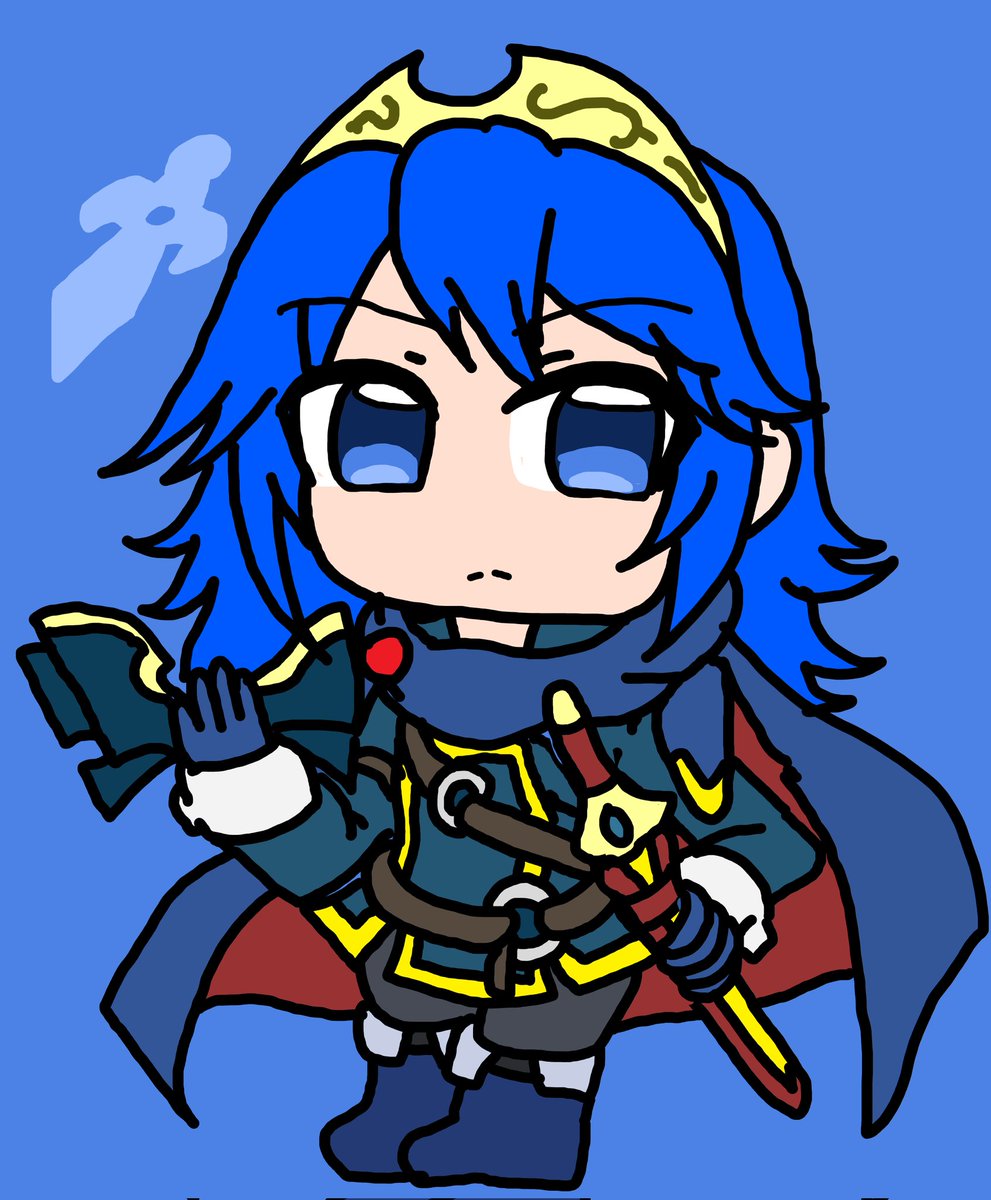 lucina (fire emblem) 1girl blue eyes blue hair solo chibi weapon cape  illustration images
