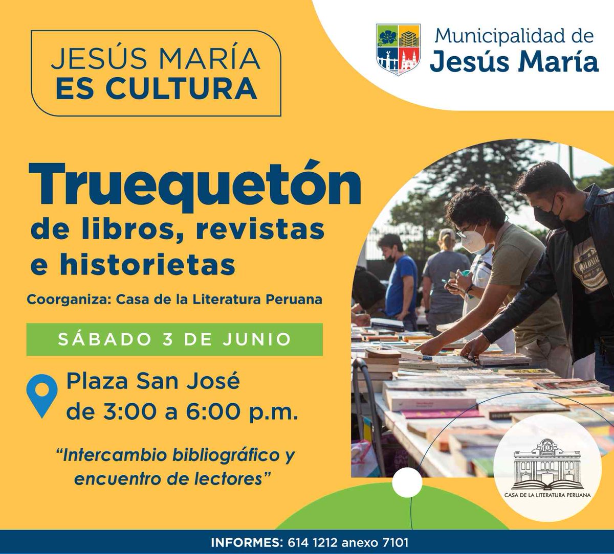 Te invitamos a un nuevo encuentro de lectores. Este sábado 3 de junio, de 3:00 a 6:00 p.m., se realizará en la Plaza San José de Jesús María un nuevo Truequetón de libros, revistas e historietas. #IngresoLibre