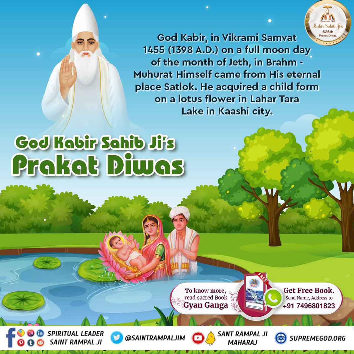 Abhishek_jntmnt's tweet photo. #कबीरजी_का_कलयुगमें_प्राकट्य
In, 1398 Lord Kabir Ji descended from his Supreme Abode Satlok and appeared on a lotus in Lehartara Pond in Kashi, Uttarpradesh to perform his divine plays in order to grant complete Salvation to his beloved souls.
3 Days Left Kabir Prakat Diwas https://t.co/P4fSAhPNE8
