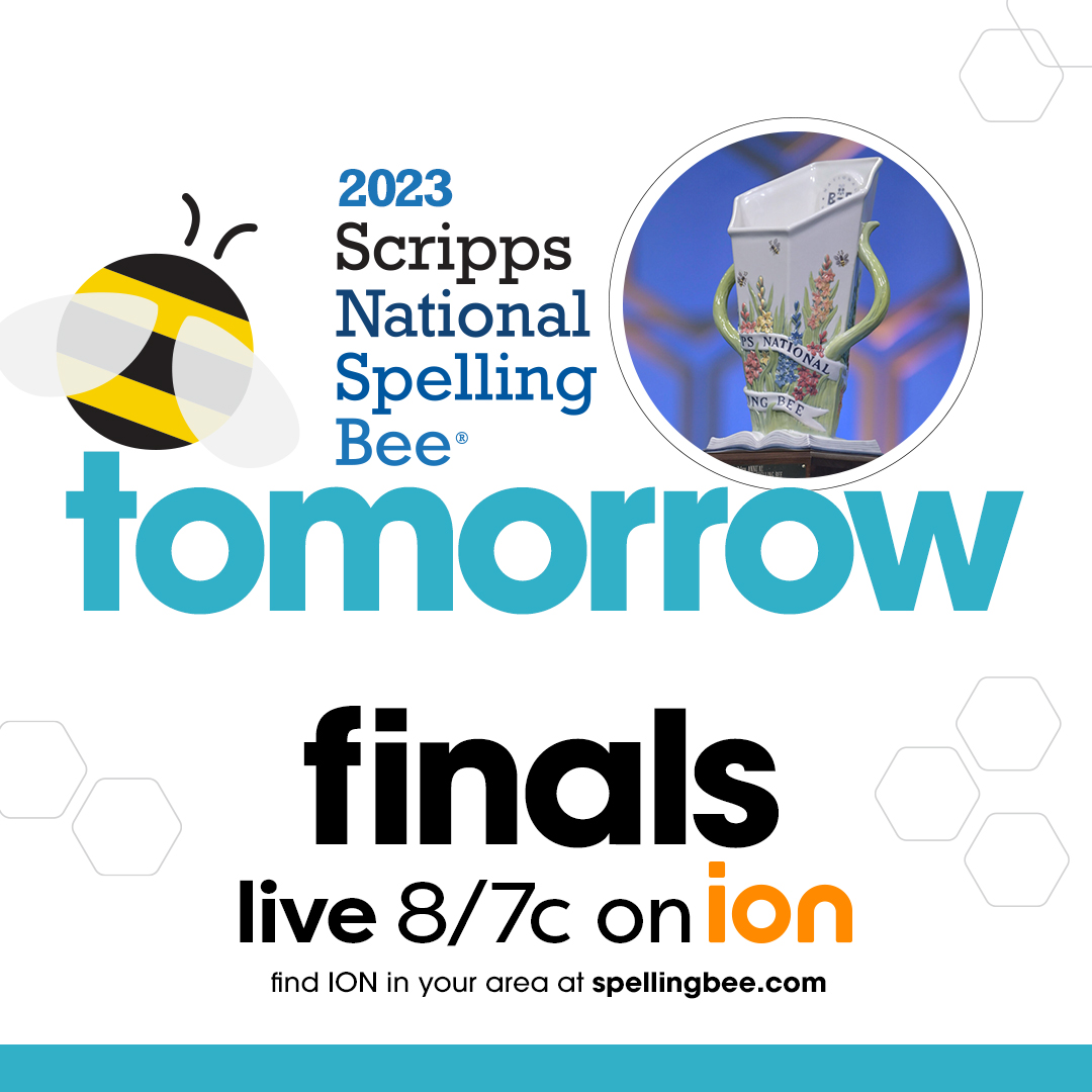 ScrippsBee's tweet image. Don't miss a single word of the #spellingbee Finals! Tune in tomorrow at 8/7c for the Finals live on @iontv. 

Who will take home the Scripps Cup? Watch the Finals tomorrow to find out!

Find ION in your area: spellingbee.com/watch