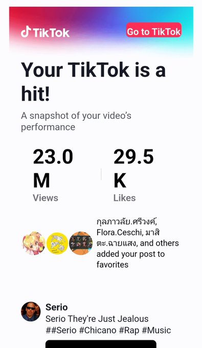 Serio, received a special email from Tiktok congratulating him on his success for his new video he posted<a href="/tag/music"class="tags"><span>#music</span></a><a href="/tag/rap"class="tags"><span>#rap</span></a><a href="/tag/tiktok"class="tags"><span>#tiktok</span></a><a href="/tag/serio"class="tags"><span>#serio</span></a><a href="/tag/chicano"class="tags"><span>#chicano</span></a>