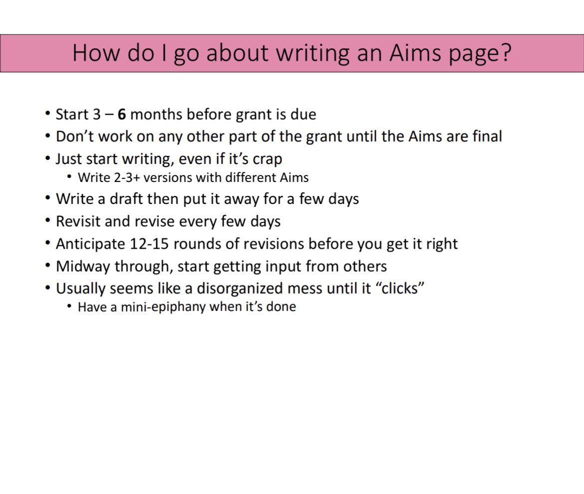 The Aims Page is the single most important page of your grant. It takes a lot of time to get it right. Here’s how I write an Aims Page. #GrantTips