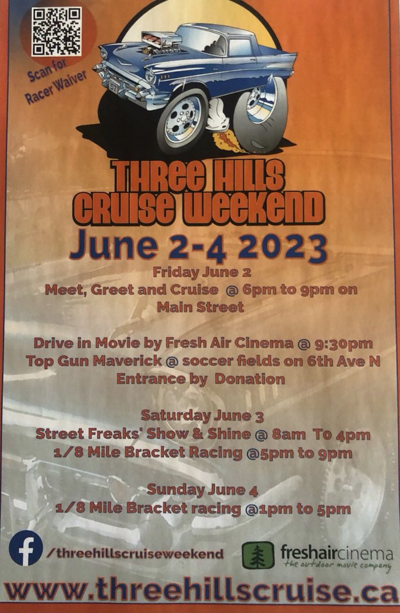 Three Hills Cruise Weekend is almost here! I’m honoured to be the volunteer coordinator at the races for the eighth year in a row (in charge of an amazing group of volunteers who help make this event a success). Can’t wait to hear those engines roar &amp; the crowds cheer!