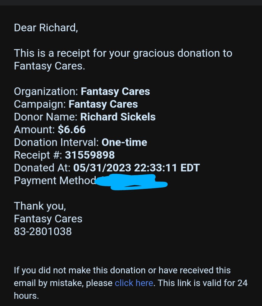 @FantasyCaresOrg @JohnBoschFF @FF_Hep @MattPriceFF @CommishCasey @DynastyOuthouse @BobGilchristFF @AndrewHallFF Both of the drafts are already over but I felt it only right to still donate for the cause.

I was keeping up with all of them, too 🫤