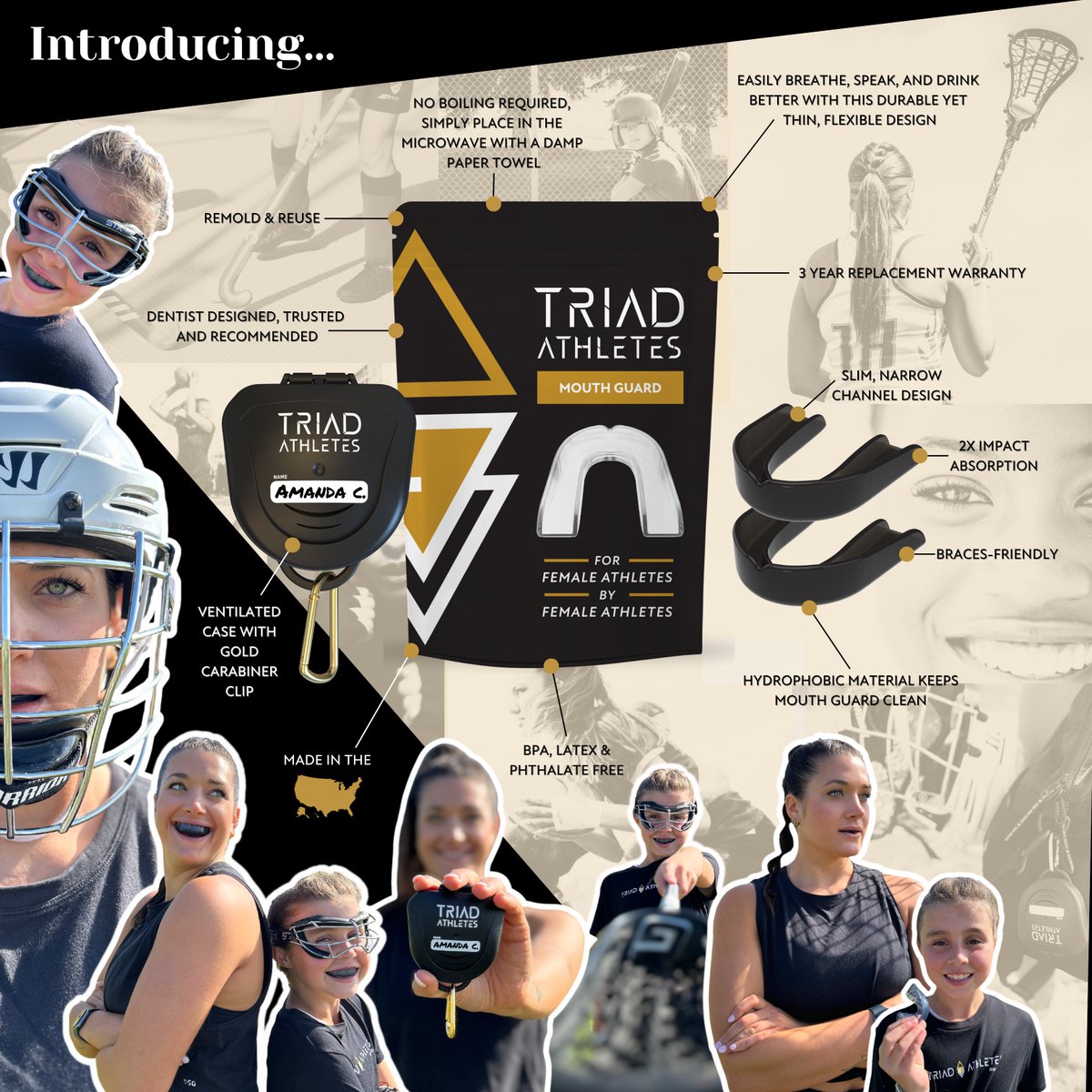 Triad Athletes has launched the first BY FEMALE FOR FEMALE mouth guard - order through Amazon 

amzn.to/3OOLKKz

#mouthguard #girlpower #femaleowned #femaleathlete #lacrosse #mma #martialarts #hockey #rugby