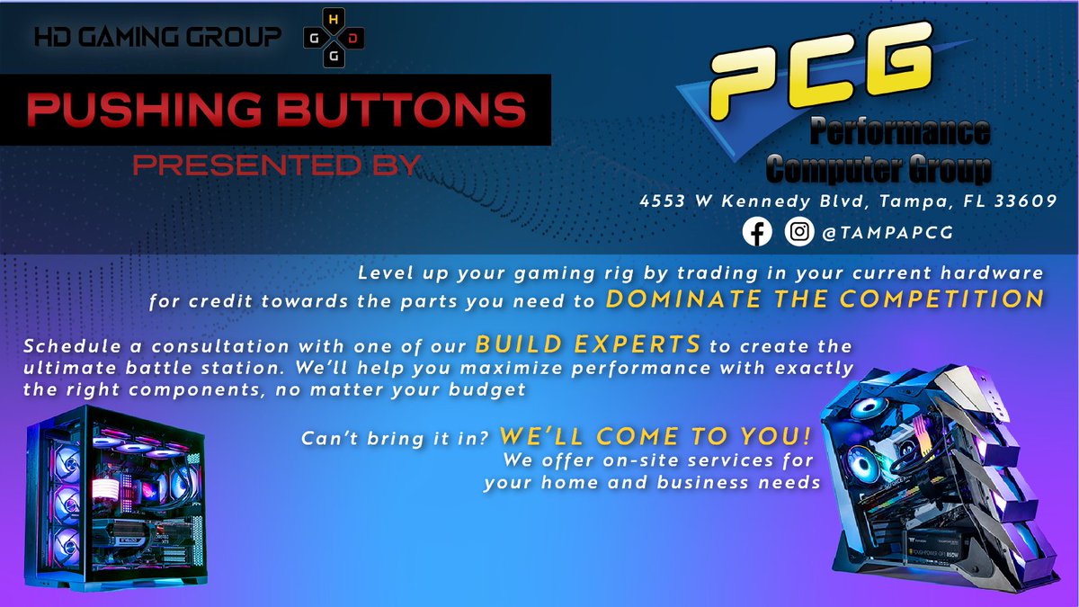 HDGamingGroup's tweet image. 📢We&apos;re happy to announce that @TampaPCG will be our Flagship Sponsor for Pushing Buttons 2!

If you are looking to make the switch to PC or need to upgrade/repair your current rig, this is your one stop shop! 

🔔More announcements and giveaways are coming soon! #PushingButtons