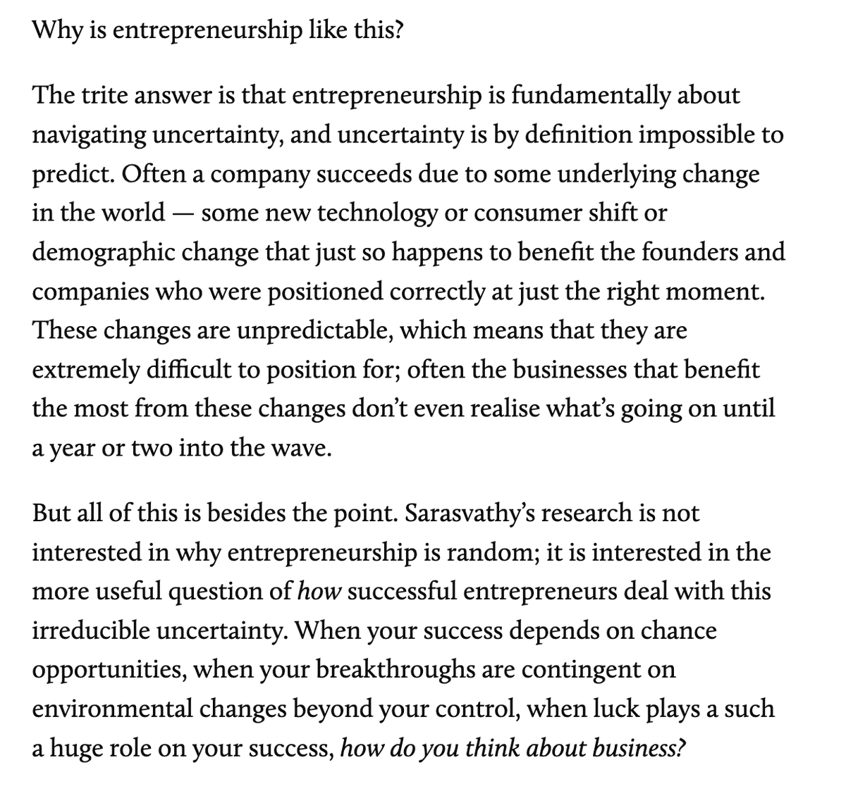 This week's Commoncog essay is a deep dive into the cursed question: “what  do you do in business when you can't predict the outcomes of your actions?”  - Thread from Cedric Chin @