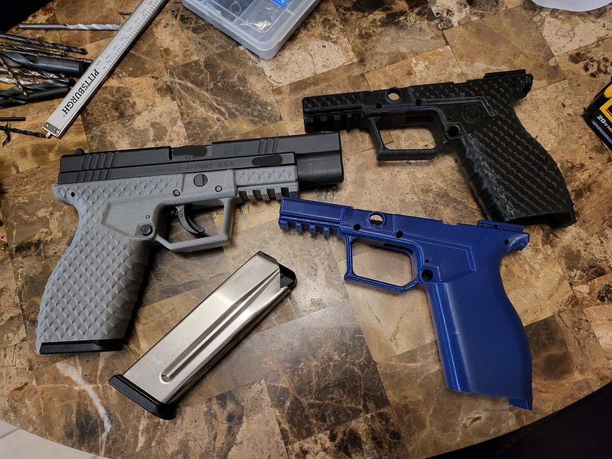 Finally got around to printing a nylon frame for the XD45 beta by 458Socom over in <a href="/awcy_arms/">AWCY Arms</a>. I got <a href="/krrawn/">krrawn</a> to add a little stipple love to it.  I can't wait to get it to thenrange. <a href="/Polymaker_3D/">Polymaker</a> pa6-gf with .20 layers on a Bambu x1c