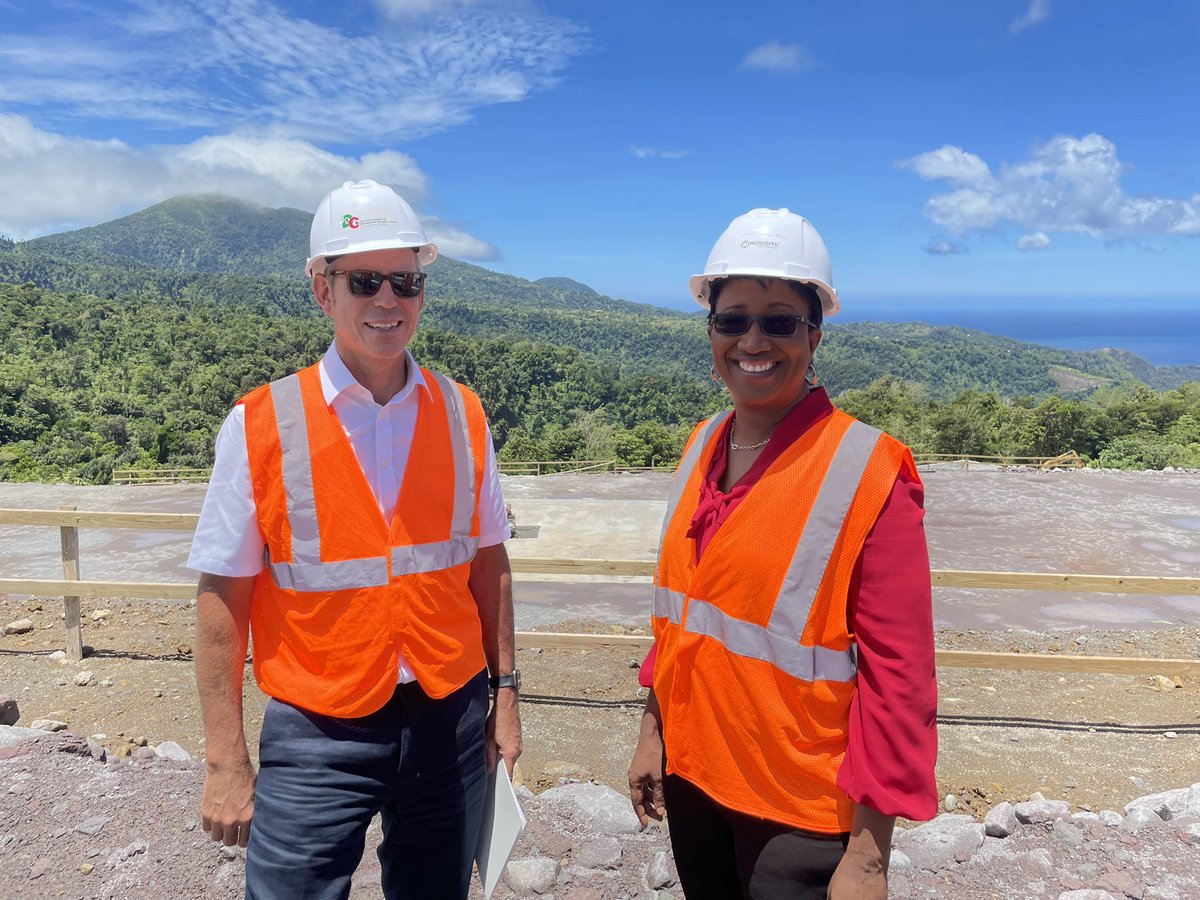 UKinCaribbean's tweet photo. 🇬🇧 is an ally of 🇩🇲 in its journey towards climate resilience. 🙏 to 🇩🇲 FS Denise Edwards for showing Caribbean Development Director @MalcolmGeereUK 🇩🇲’s impressive efforts to develop geothermal energy at Laudat (🇬🇧 supporting) and the Loubiere-Bagatelle road (#UKCIF supporting). https://t.co/qbouyz8nq1