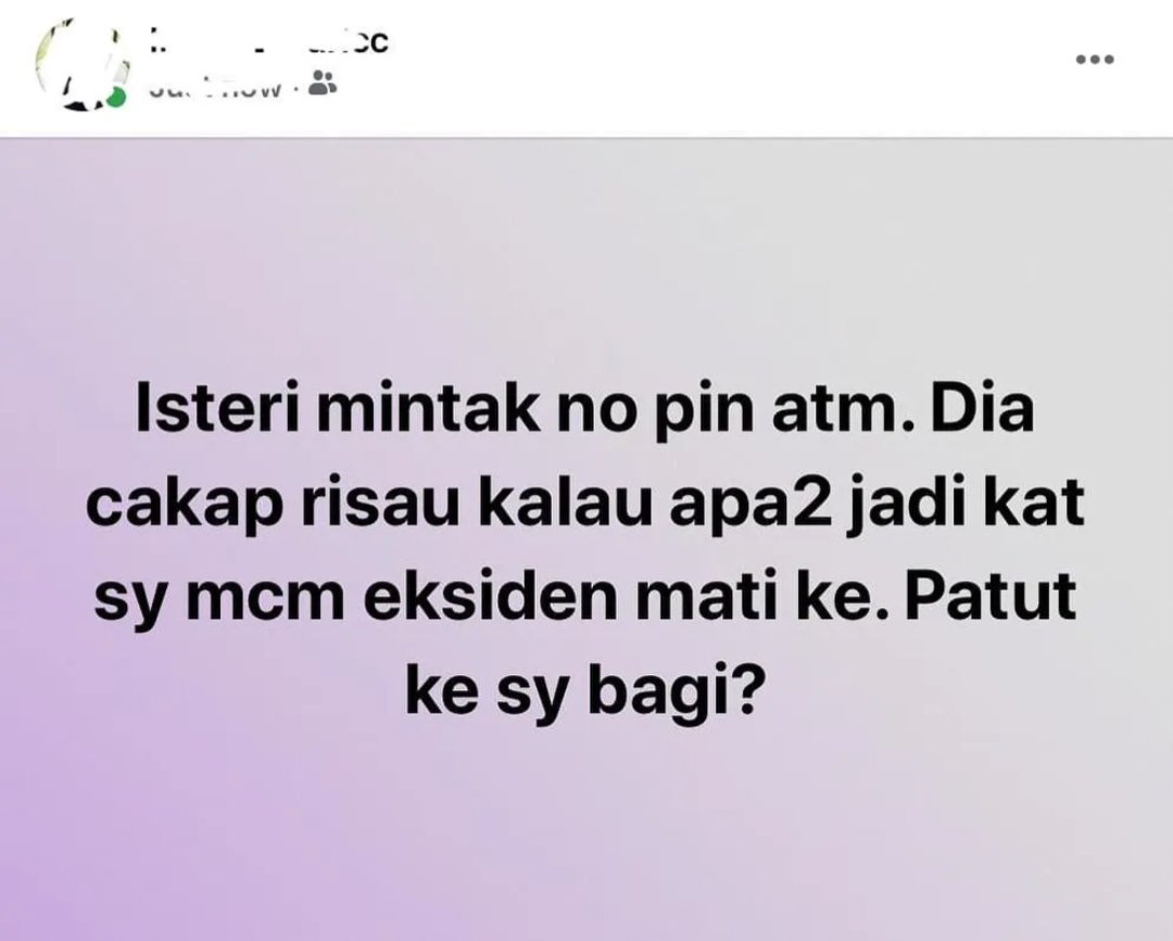 aisyahazaliman's tweet photo. Banyak yang komen melawak dan main² dengan soalan ni.

Wahai isteri bukan no pin ATM je kena mintak, jom follow thread ni 🤗 https://t.co/IDtfdW7UzC