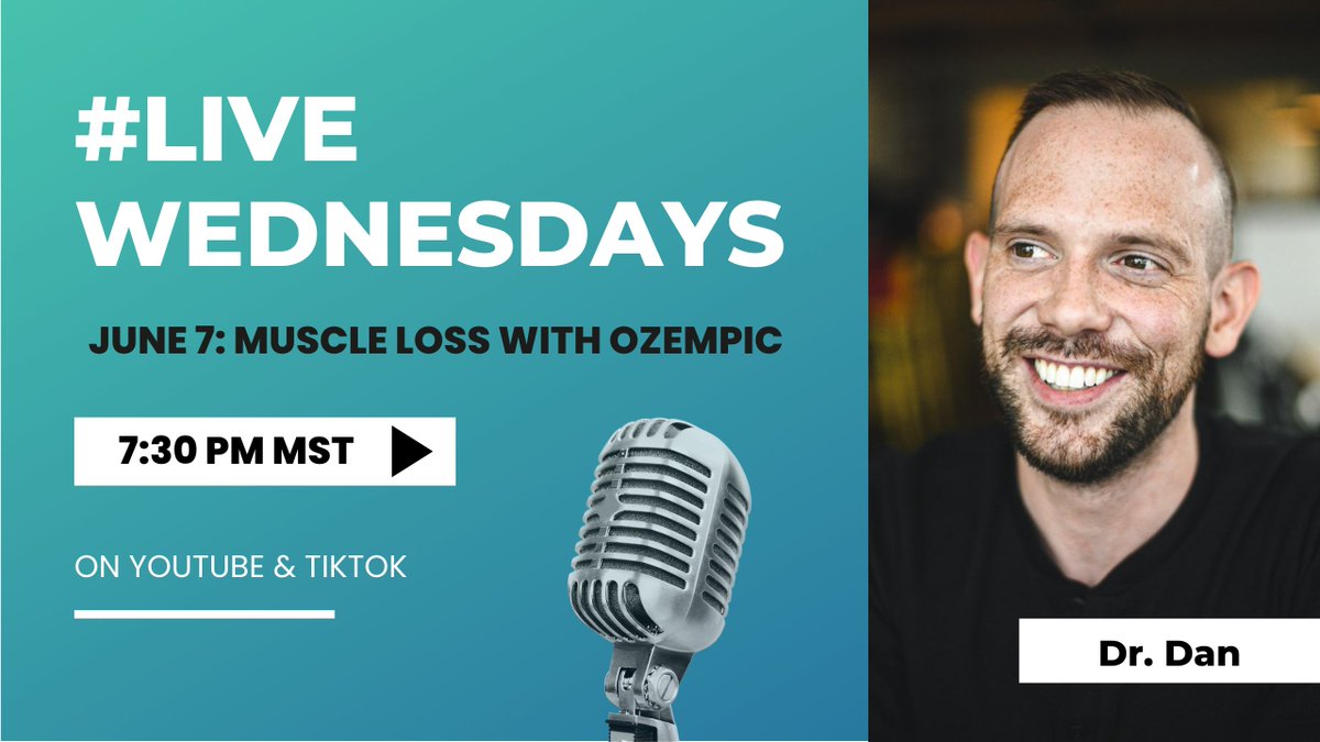 🎙️#Live Wednesdays w/ Dr. Dan
🗓️ June 7: Muscle Loss with Ozempic 

It's been said that #Ozempic (or #semaglutides) can have an effect on our muscle mass; is this true? Are there ways to avoid it? 

I'll see you LIVE on Wed, June 7, @ 7:30 PM MST - youtube.com/@theofficialdr…
