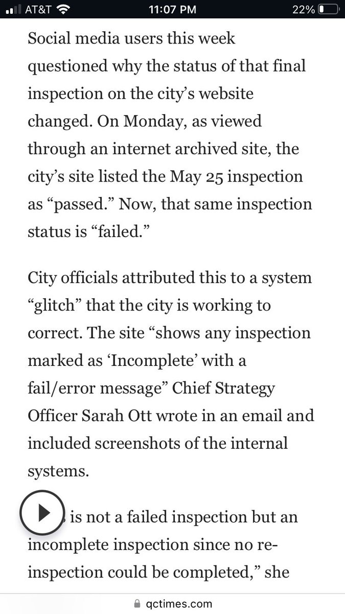@peskyteske @K_5mydearwatson This is such a shoddy lie…the computer glitches and changed the inspection status to “fail” after the collapse? How did it hear about the collapse? Sounds like a pretty incredible municipal database