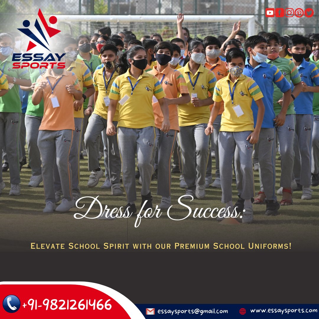 Elevate School Spirit, Embrace Excellence: Customized Uniform Solutions for Educational Institutions 🎓🌟
For more enquiry plz visit us or call us
💻 essaysports.com
📞+919821261466
#EssaySports #schooluniforms #UniformManufacturer #QualityUniforms
#SchoolStyle