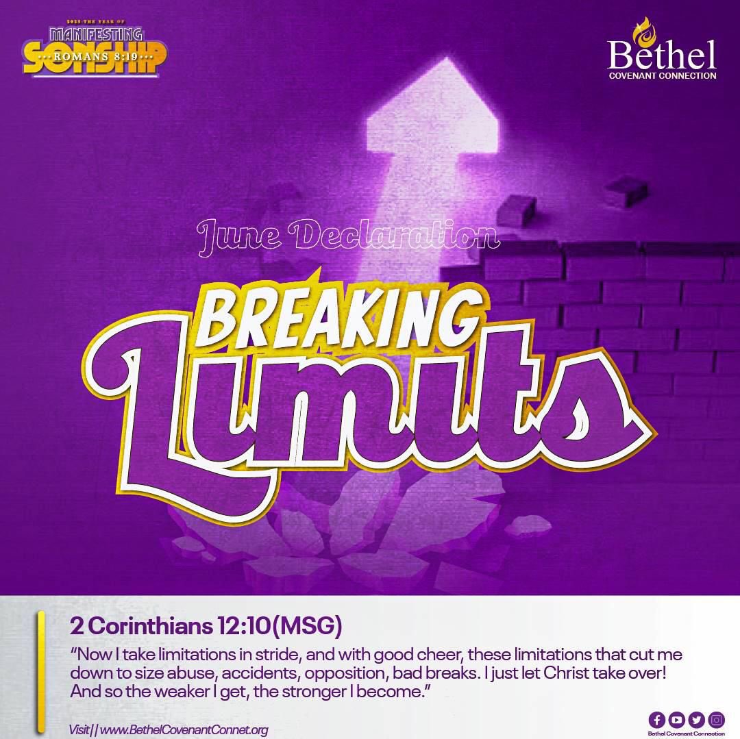 Bethel_Covenant's tweet photo. The Month of June is for #BreakingLimits! Welcome Aboard. #JuneDeclaration #BreakingLimits https://t.co/pEEqXCpk6m