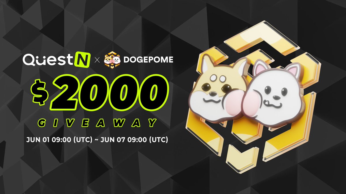 DogePome's tweet image. 🎉DogePome $2,000 &amp;amp; #Whitelist Giveaway🎉

DogePome Lucky Draw is live on @QuestN_com

💰2,000 $USDT &amp;amp; 3,000 DogePome Genesis #NFT
📅2023 Jun 1 09:00(UTC) - Jun 7 09:00(UTC)

✅To enter
🔗app.questn.com/quest/77814025…

#Giveaway #QuestN #Airdrop $PME $DOGE $SHIB $PEPE #BNB @BNBCHAIN