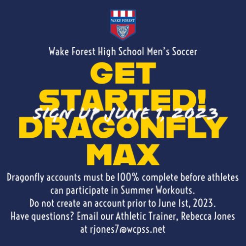 It’s about that time! Dragonfly Max accounts can be created and/or accessed starting June 1, 2023 at dragonflymax.com.

All Dragonfly accounts need to 100% complete in order to participate in summer workouts that begin on June 14th.

#WFHSSoccer #WFCougarPride
#GoCougars